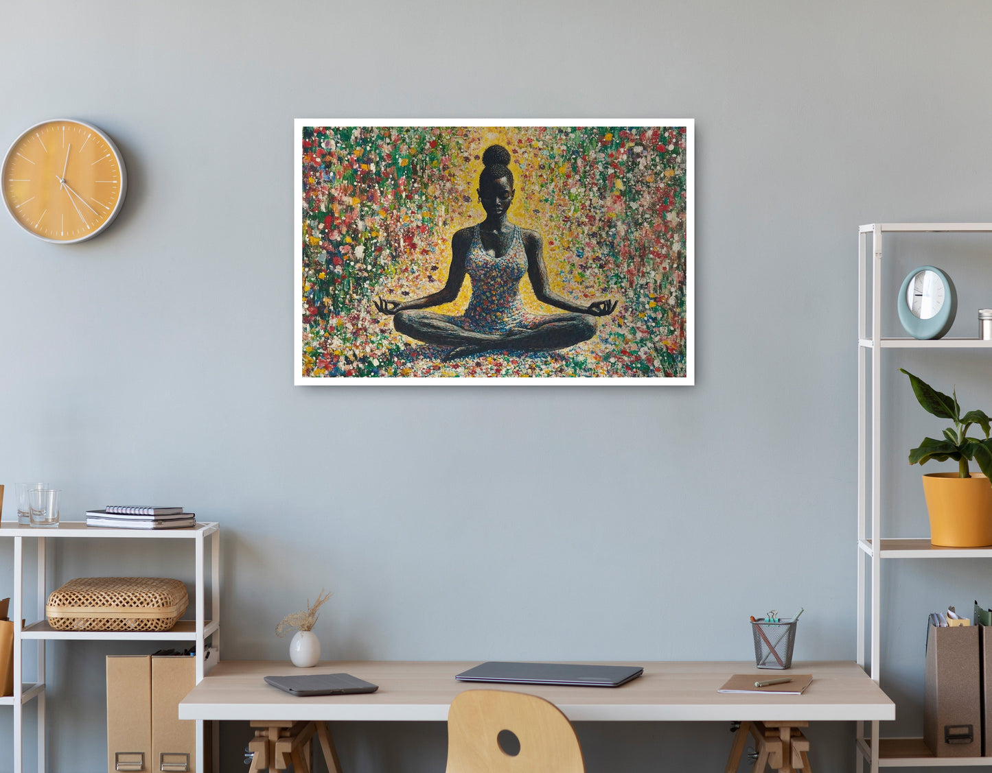 Black Woman Floral Meditation African American wall art print view