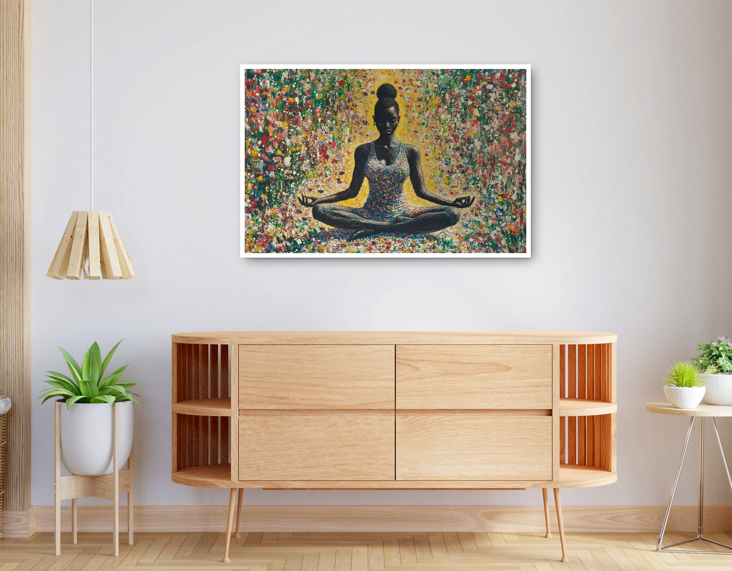 Alternate view of Black Woman Floral Meditation African American wall art canvas print