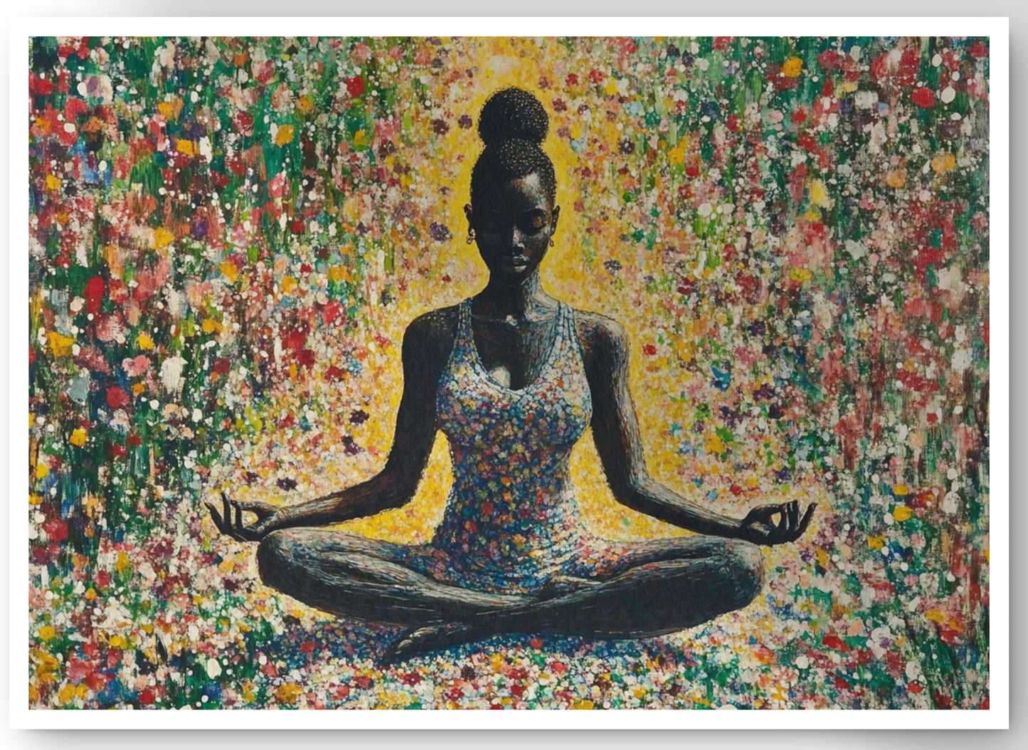 Black Woman Floral Meditation African American wall art canvas print by MoomZee Artwork
