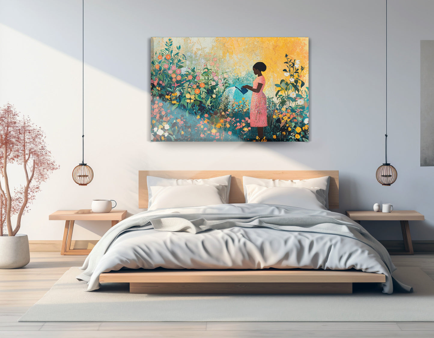 Black Girl Reading Garden Black children wall art displayed as bedroom wall decor