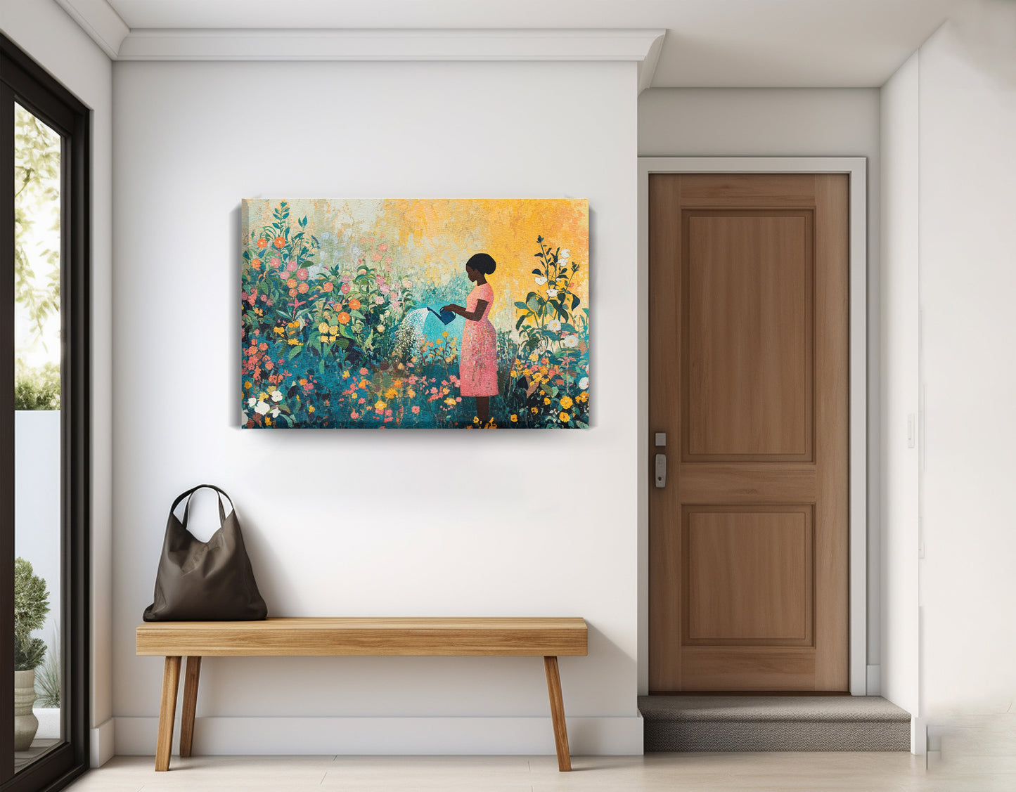 Black Girl Reading Garden Black children wall art displayed as entryway wall decor
