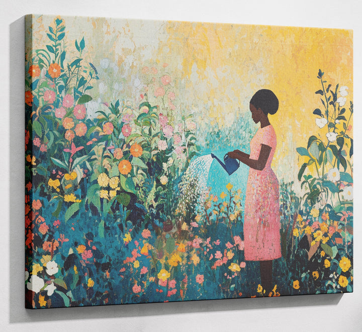 Black Girl Reading Garden Black children wall art canvas print with visible wall art format
