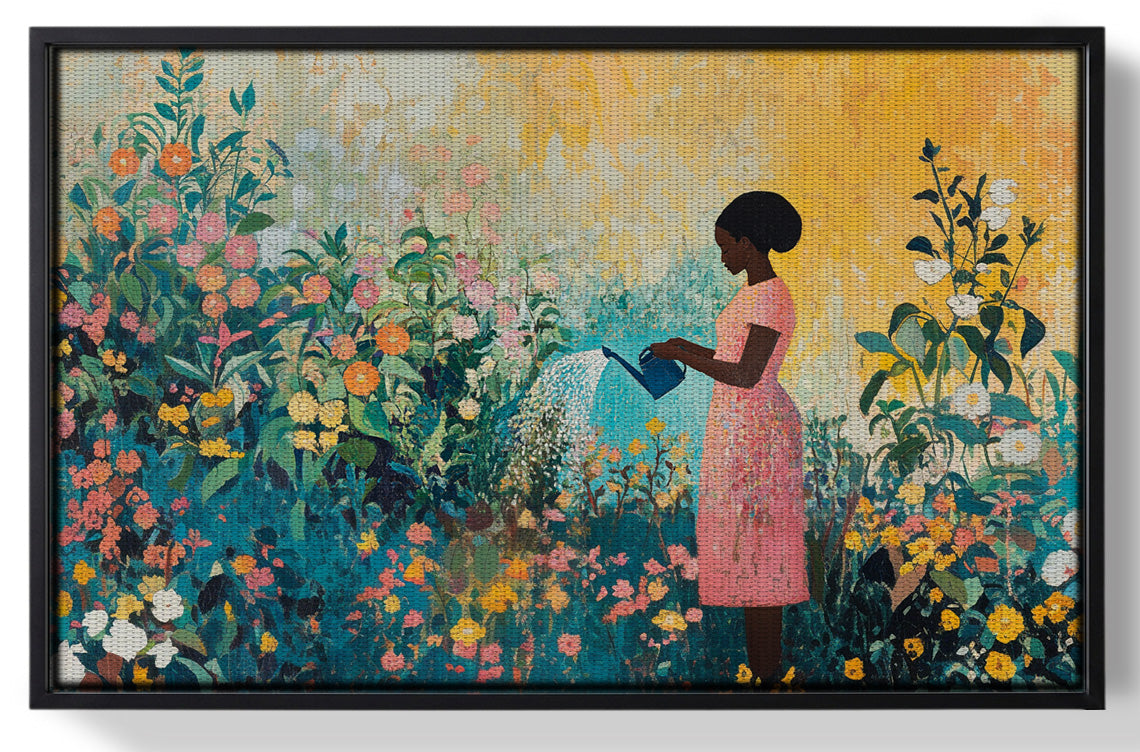 Framed Black Girl Reading Garden Black children wall art for home decor
