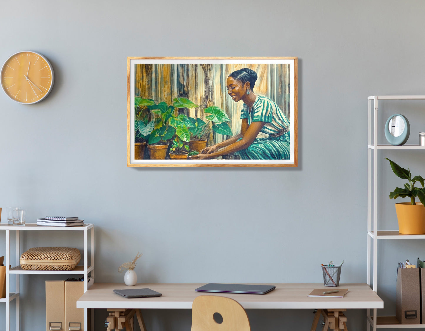Black Woman Orange Meditation African American wall art view 78