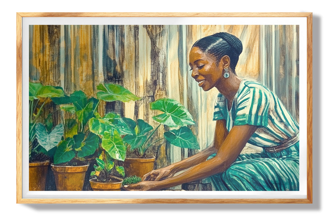 Black Woman Orange Meditation African American wall art view 73