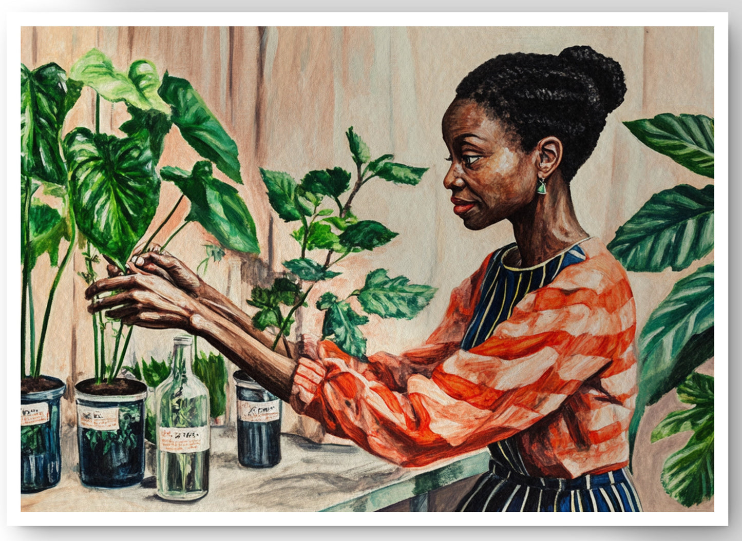 Black Woman Plant Lover African American wall art canvas print by MoomZee Artwork