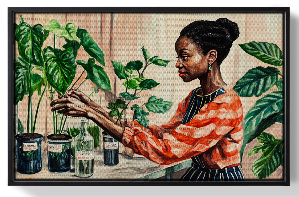 Framed Black Woman Plant Lover African American wall art for home decor