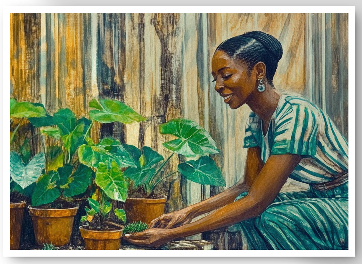 Black Woman Indoor Garden African American wall art canvas print by MoomZee Artwork
