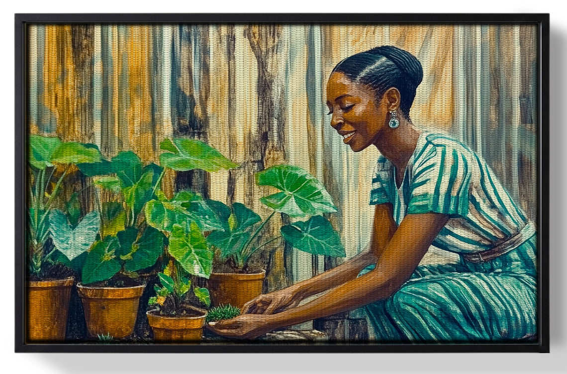 Framed Black Woman Indoor Garden African American wall art for home decor