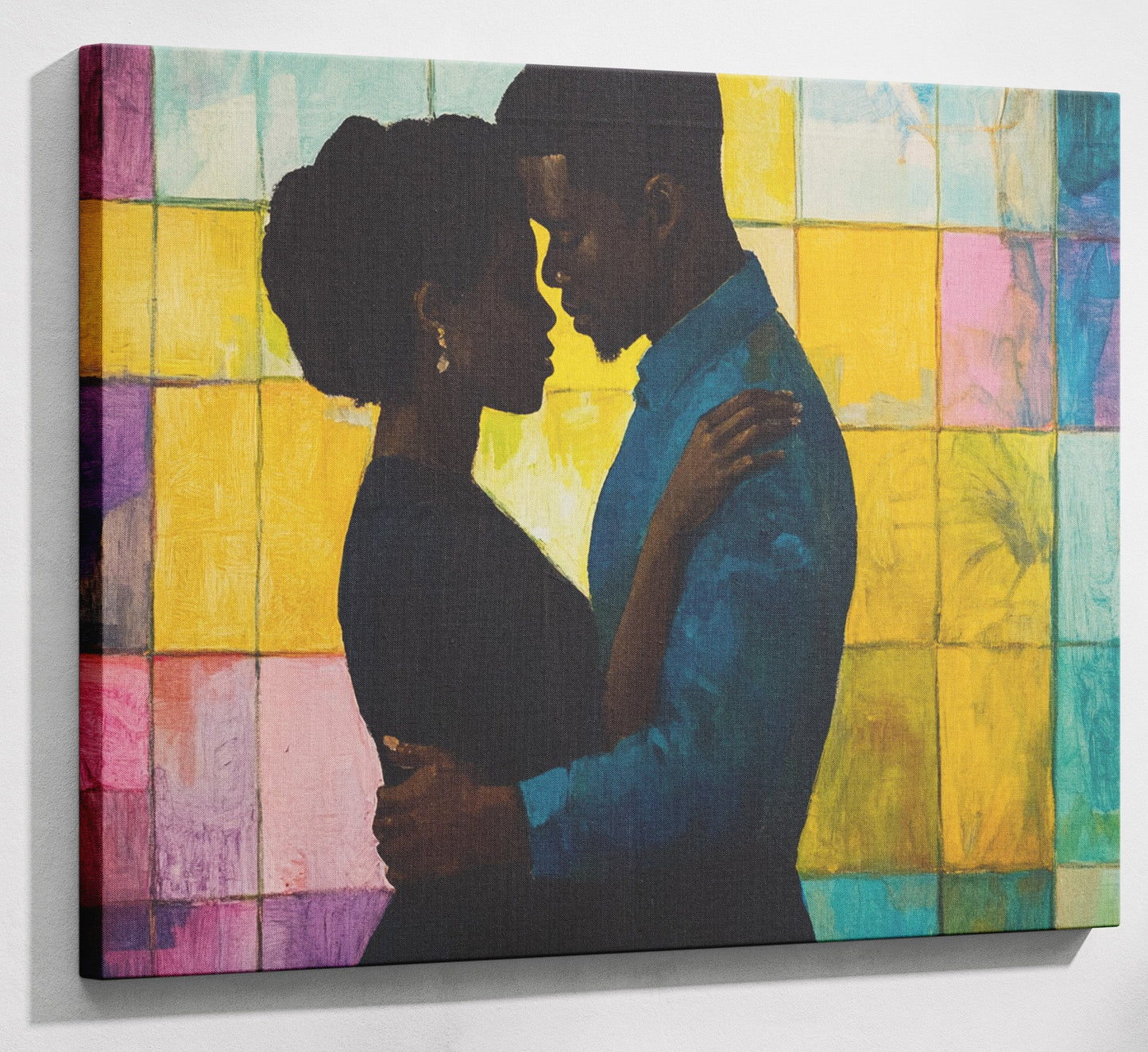 Black Couple Stained Glass Black love wall art canvas print with visible wall art format