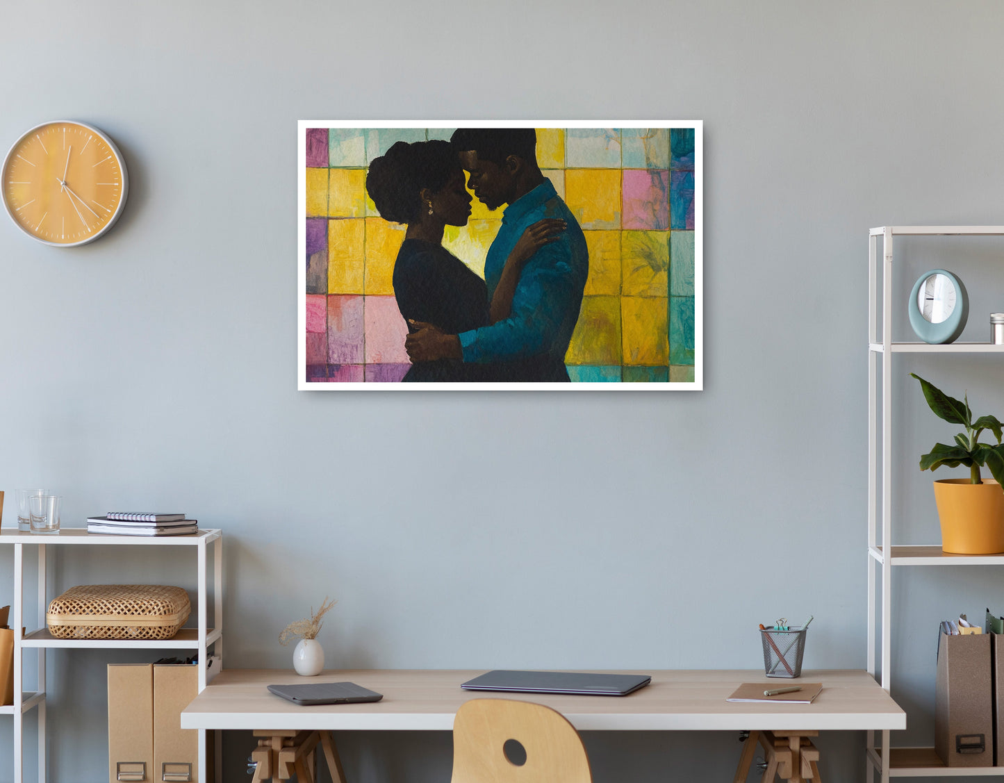 Black Couple Stained Glass Black love wall art print view