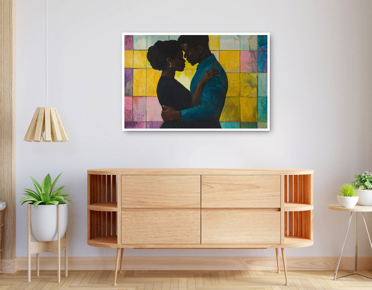 Alternate view of Black Couple Stained Glass Black love wall art canvas print