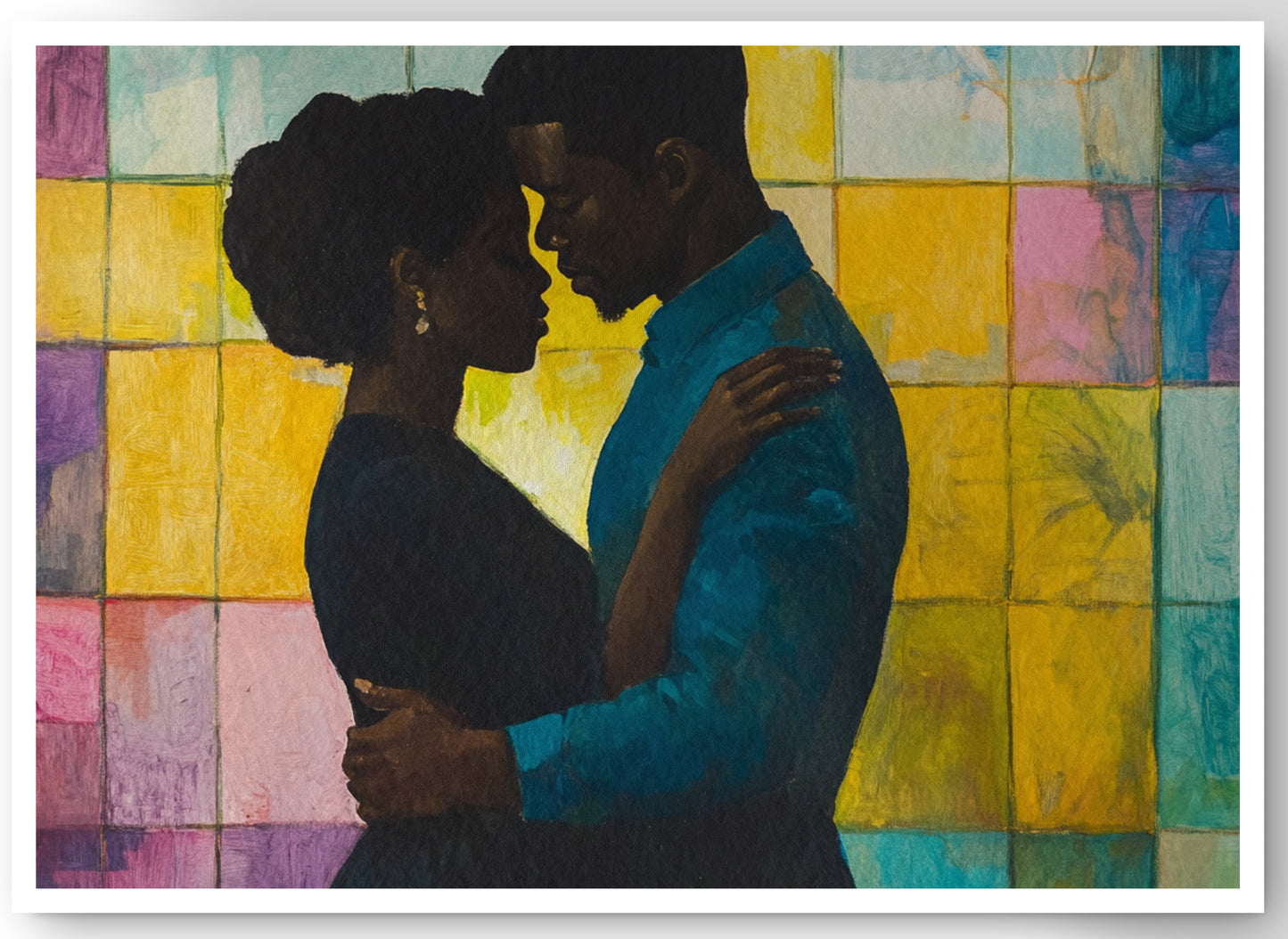 Black Couple Stained Glass Black love wall art canvas print by MoomZee Artwork