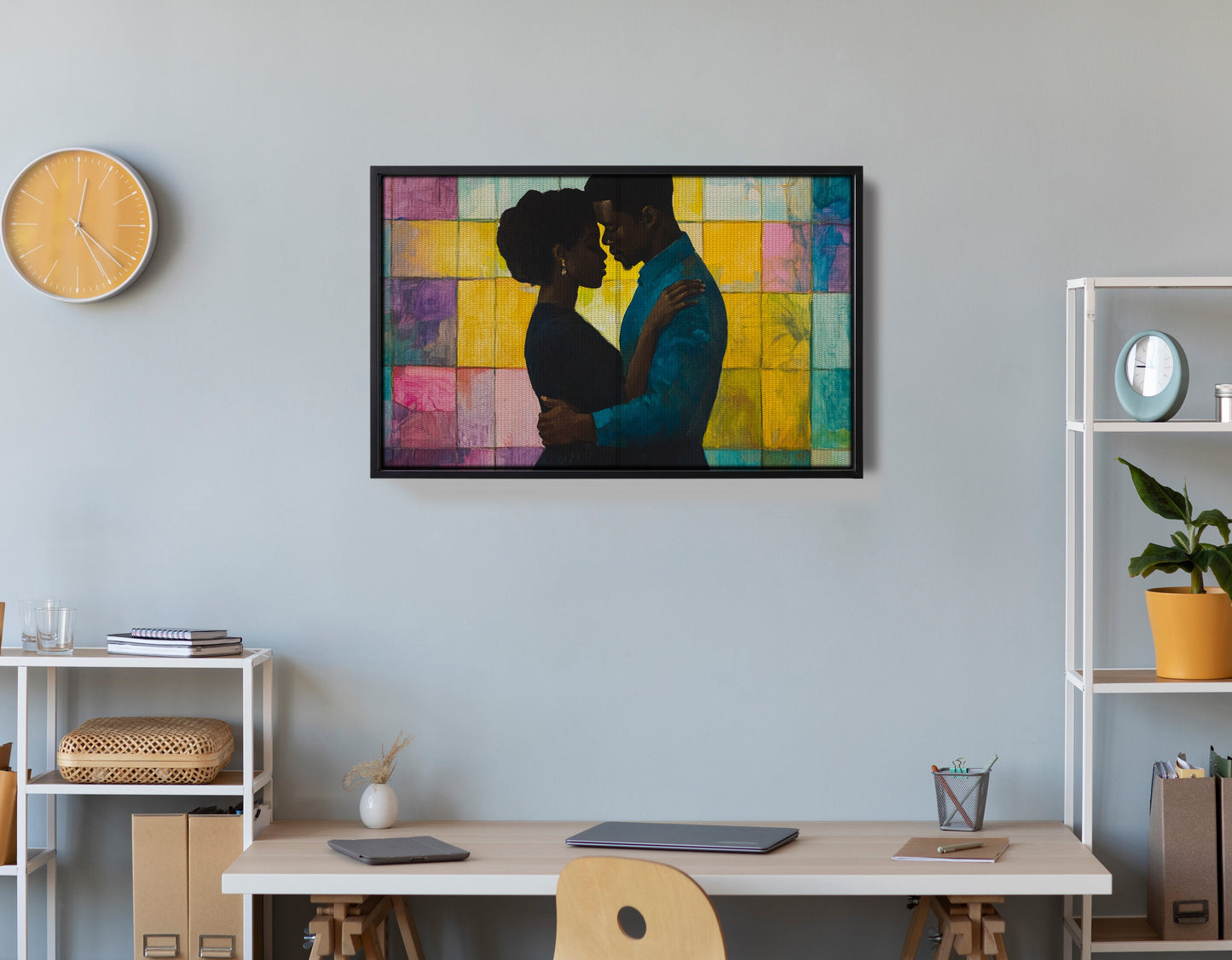 Black Couple Stained Glass Black love wall art view 30
