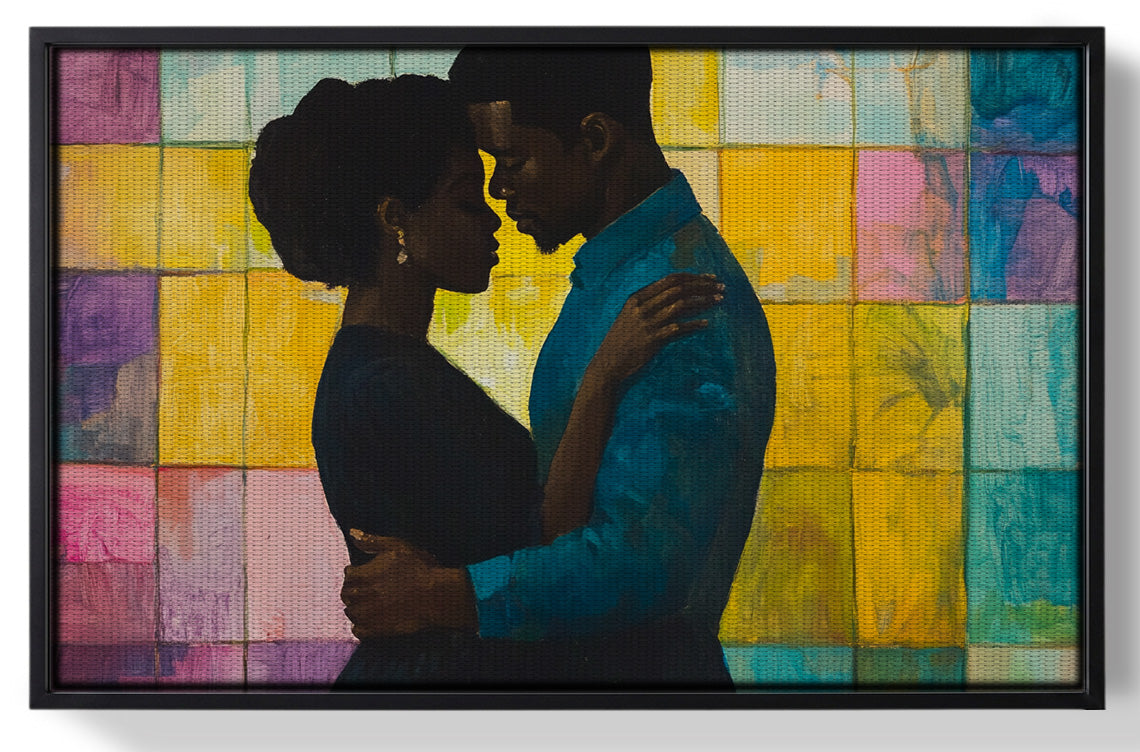 Framed Black Couple Stained Glass Black love wall art for home decor