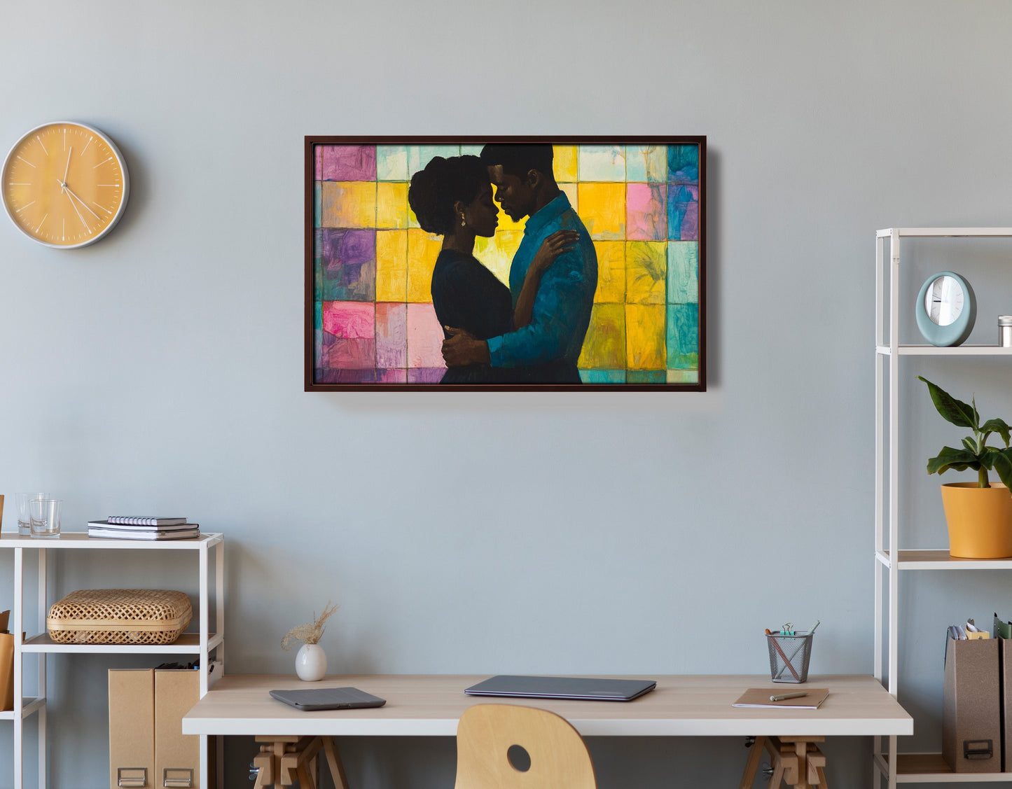 Black Couple Stained Glass Black love wall art view 36