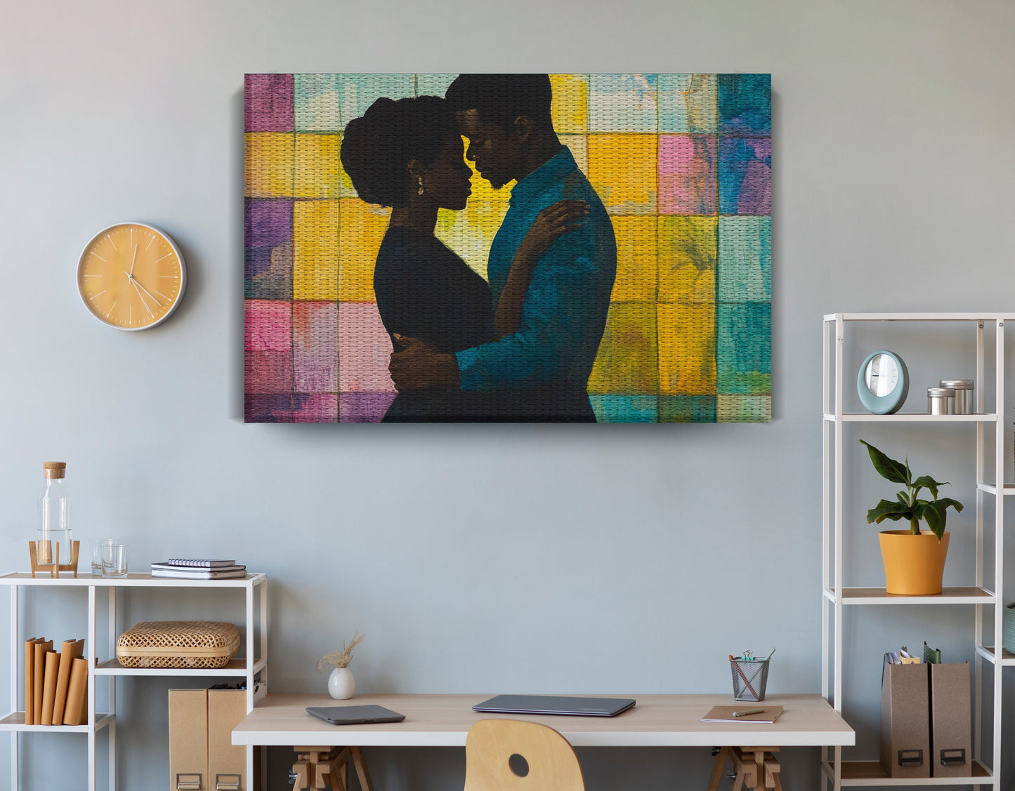 Black Couple Stained Glass Black love wall art view 18