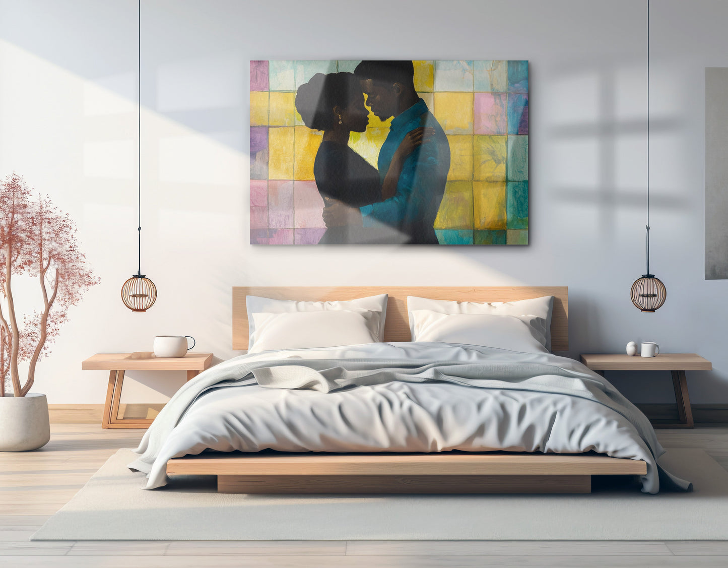 Black Couple Stained Glass Black love wall art view 21