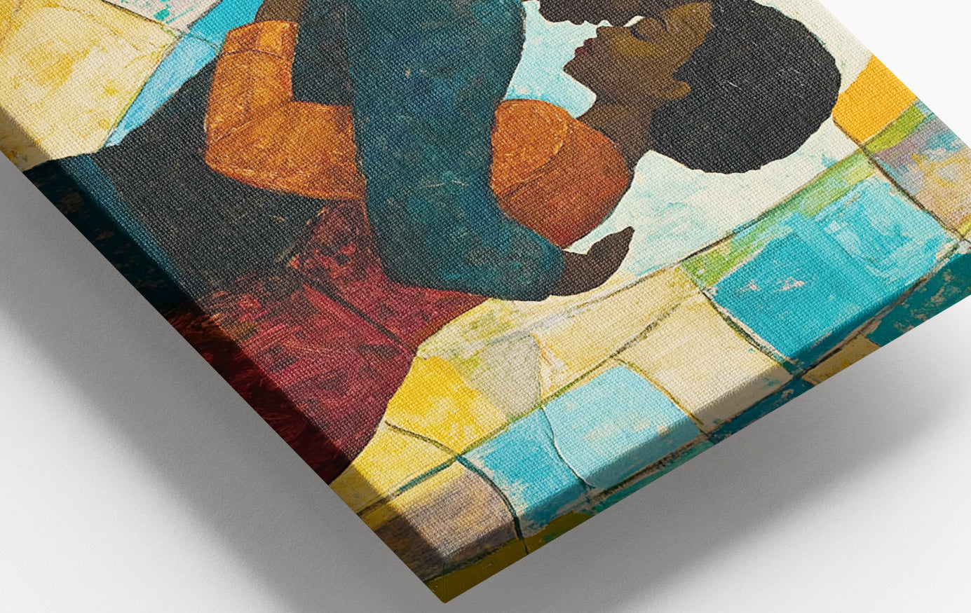 Close-up of Black Couple Embrace Stained Glass Black love wall art detail