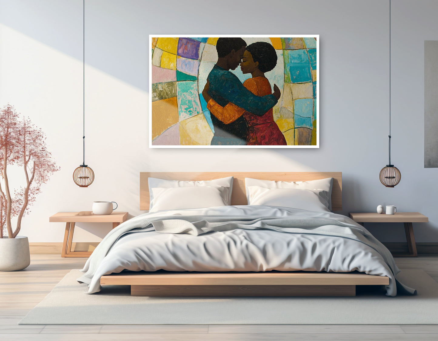 Black Couple Embrace Stained Glass Black love wall art artwork view