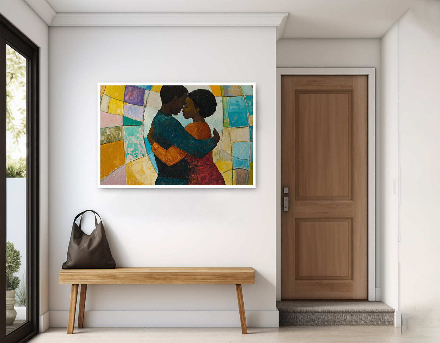Black Couple Embrace Stained Glass Black love wall art home decor view