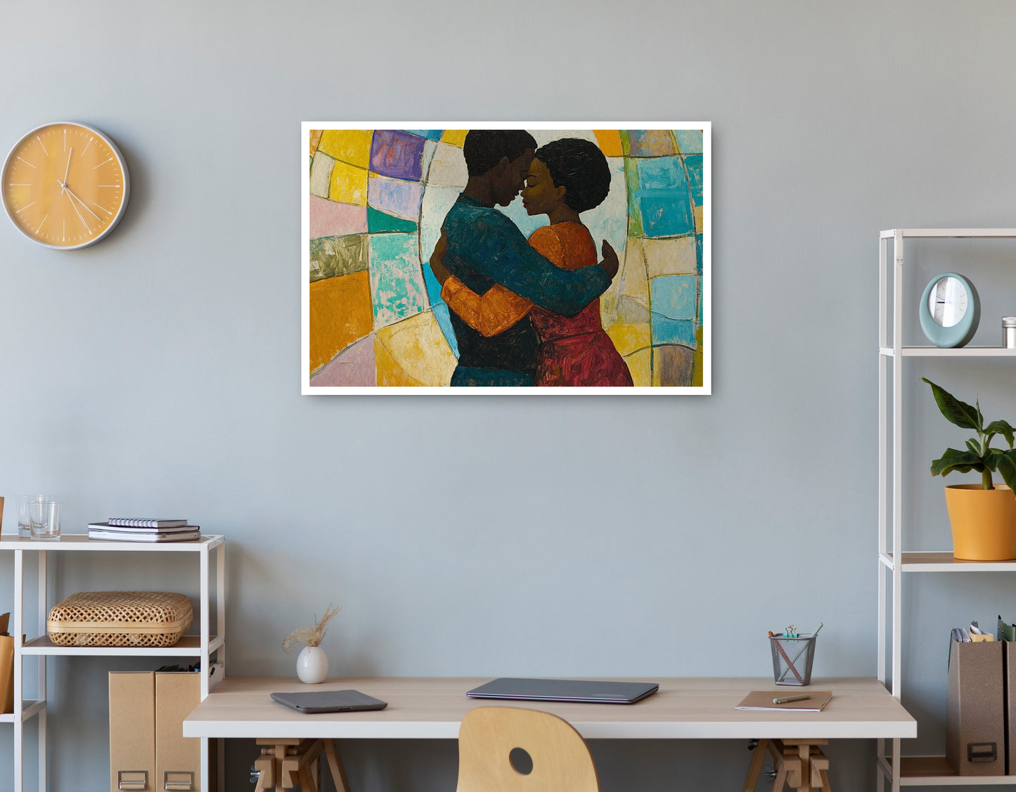 Black Couple Embrace Stained Glass Black love wall art print view