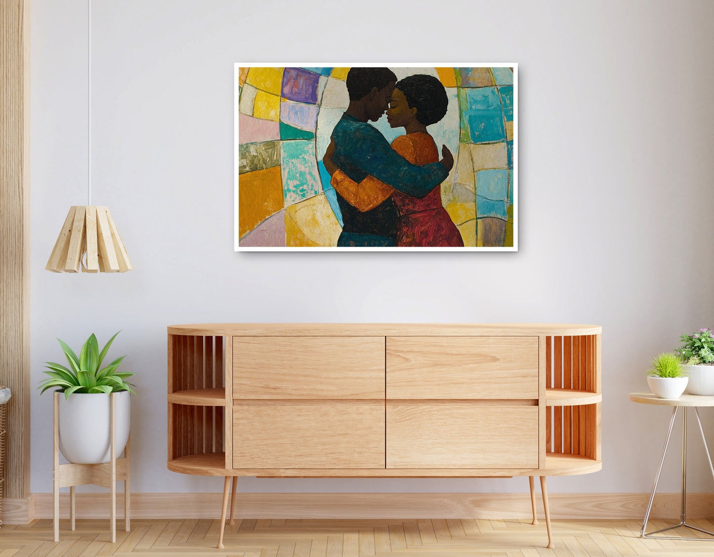 Alternate view of Black Couple Embrace Stained Glass Black love wall art canvas print