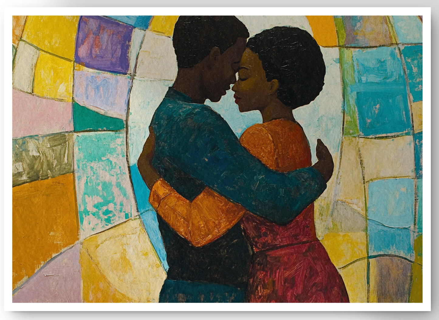 Black Couple Embrace Stained Glass Black love wall art canvas print by MoomZee Artwork