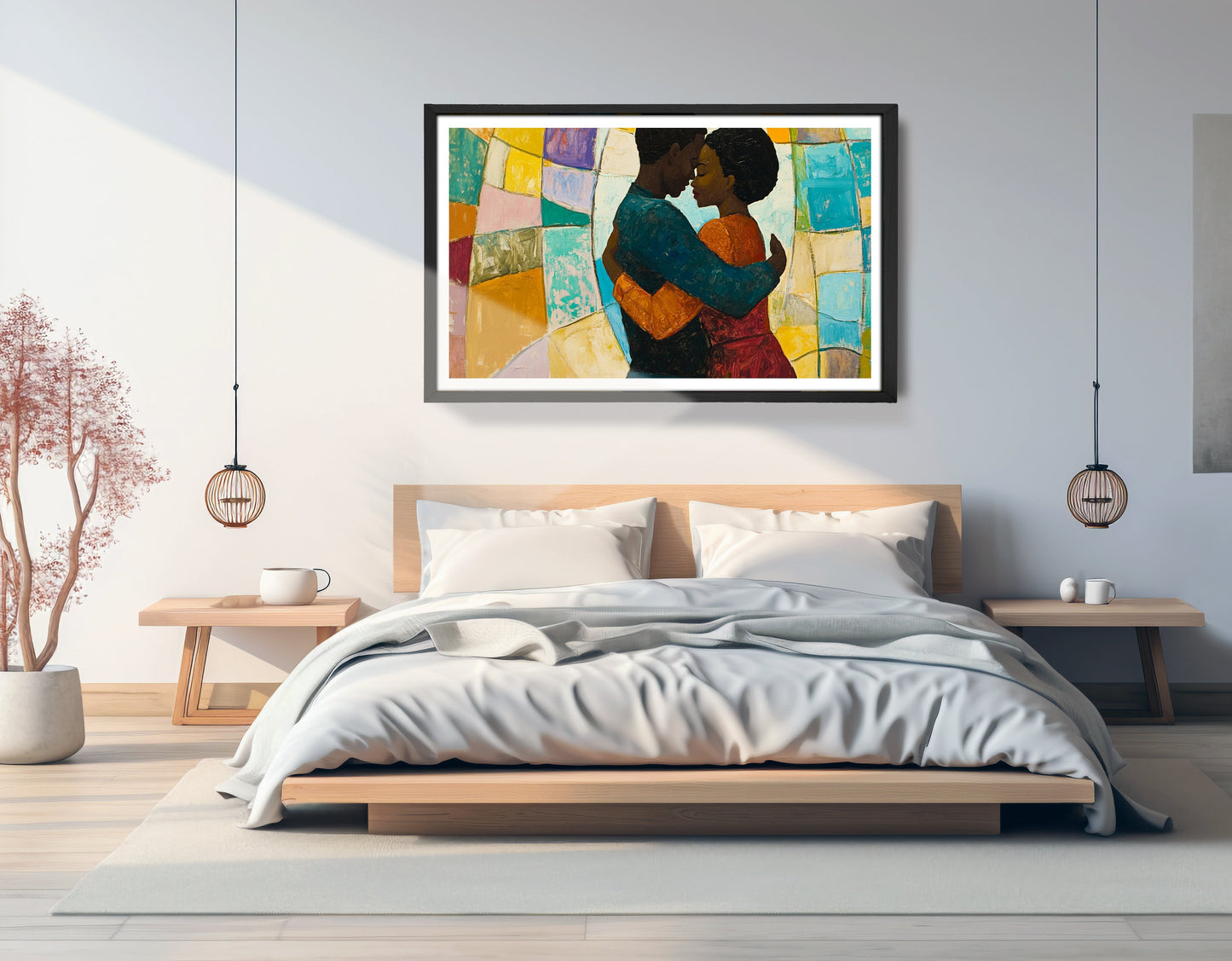 Black Couple Embrace Stained Glass Black love wall art view 69