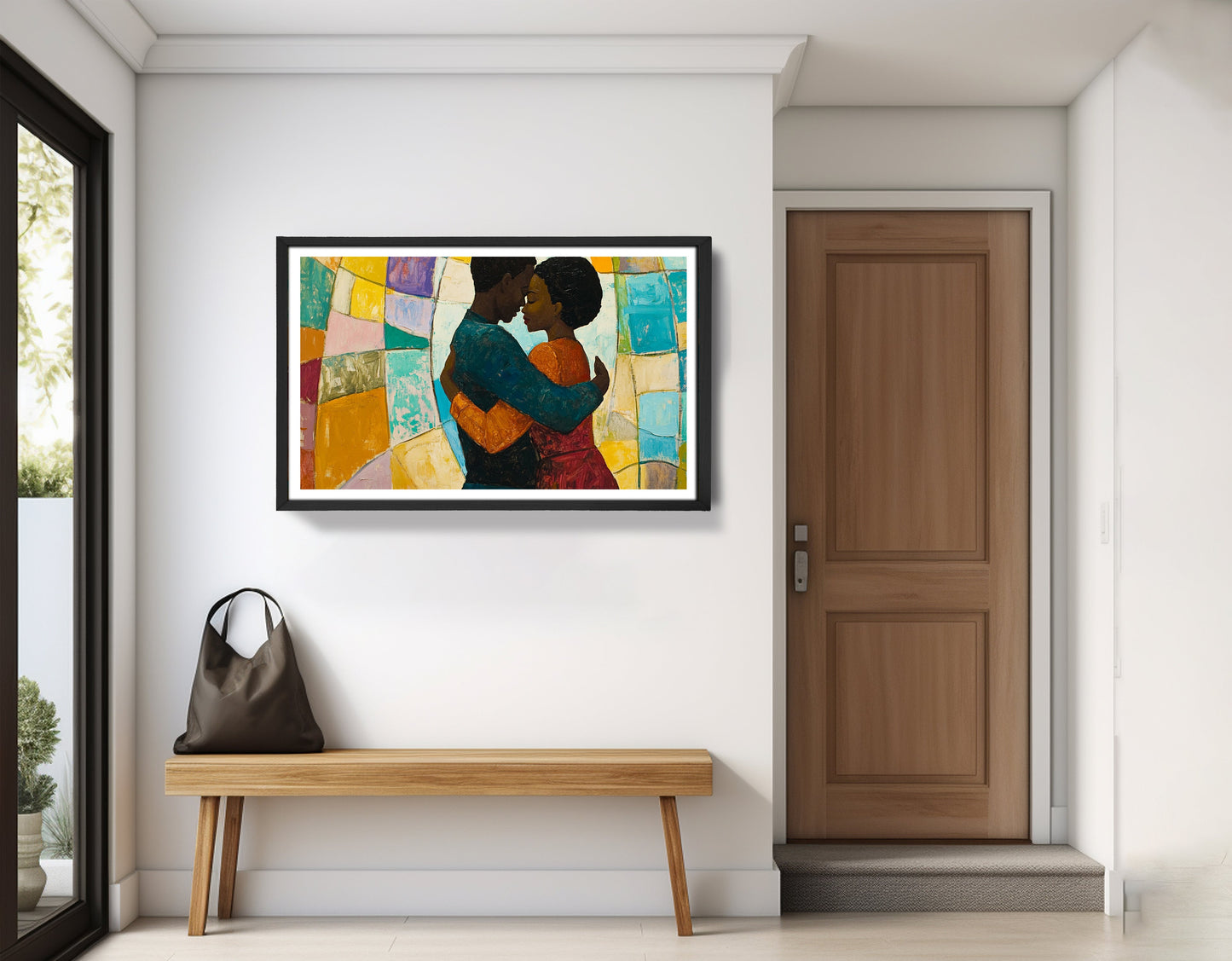 Black Couple Embrace Stained Glass Black love wall art view 71