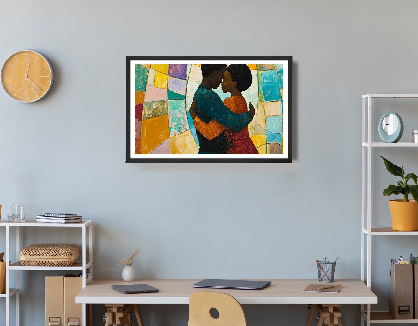 Black Couple Embrace Stained Glass Black love wall art view 72