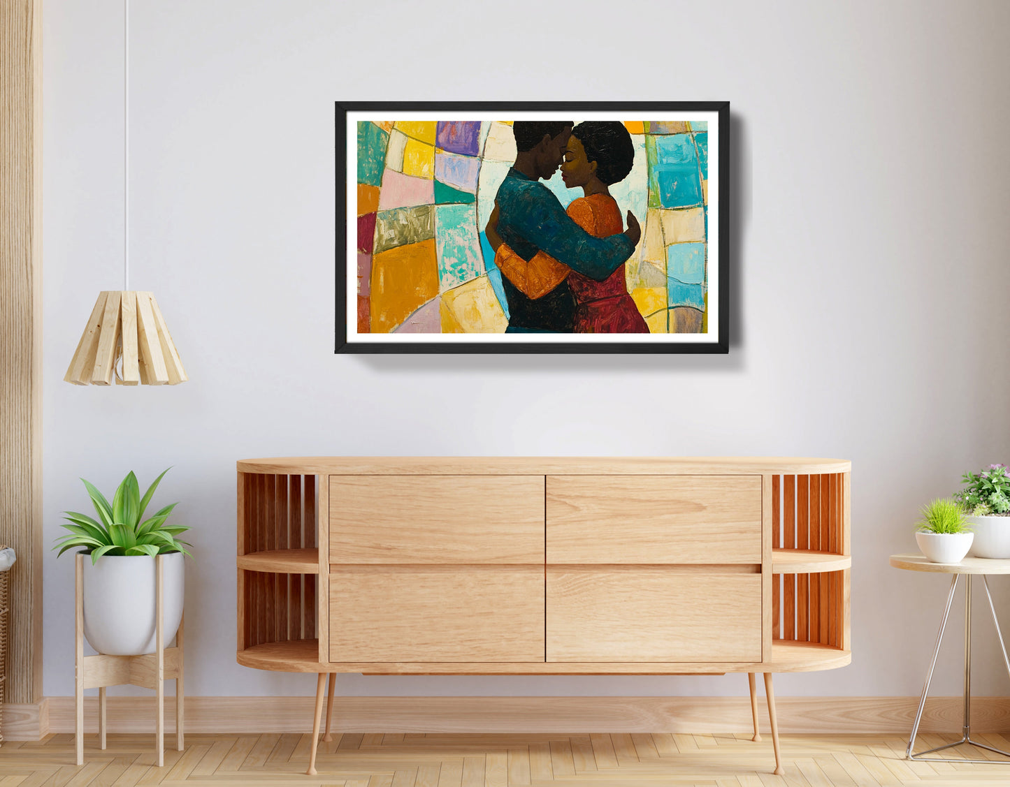 Black Couple Embrace Stained Glass Black love wall art view 68