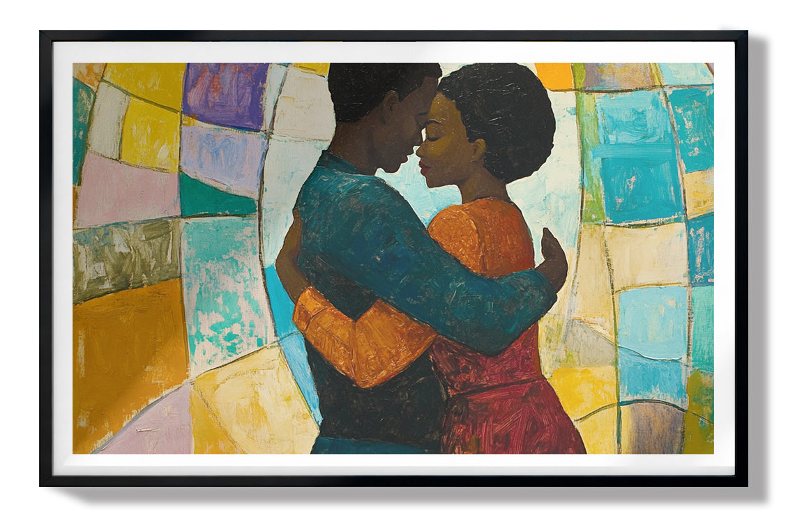 Black Couple Embrace Stained Glass Black love wall art view 67