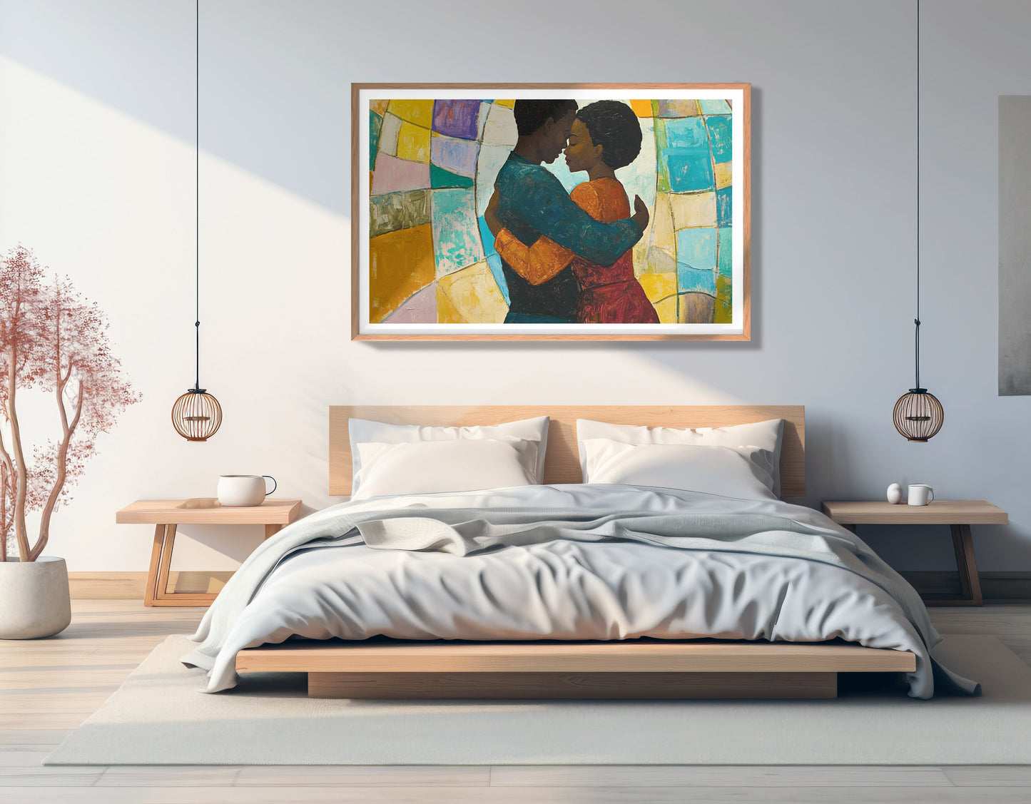 Black Couple Embrace Stained Glass Black love wall art view 81