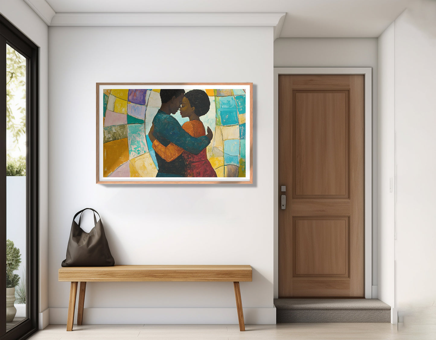 Black Couple Embrace Stained Glass Black love wall art view 83