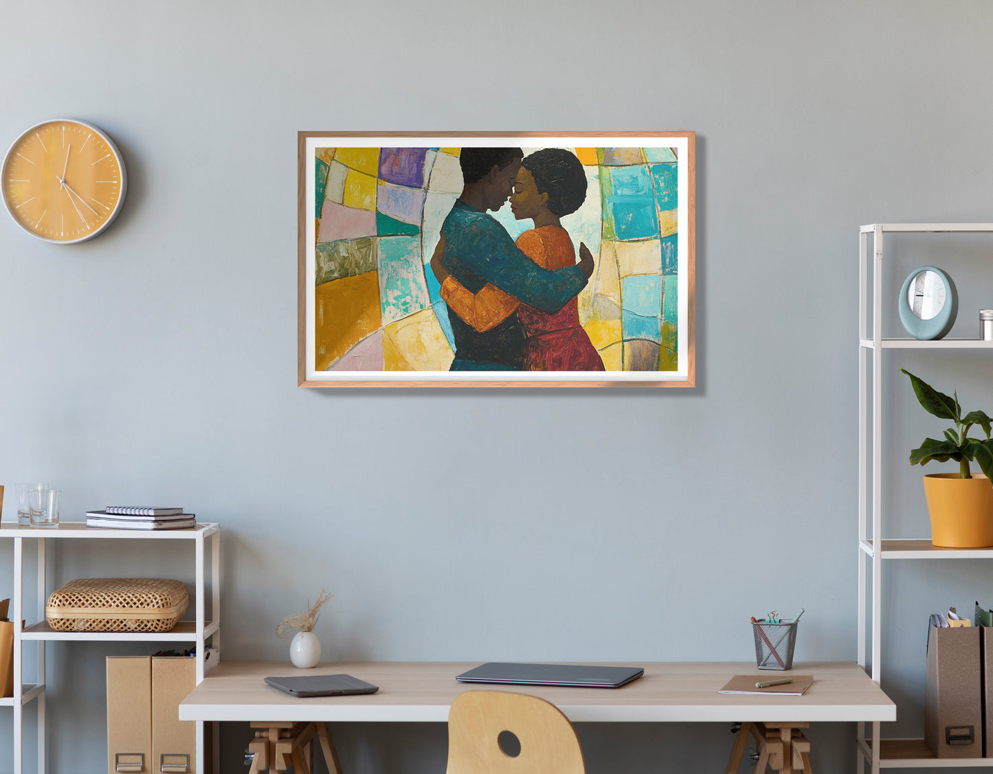 Black Couple Embrace Stained Glass Black love wall art view 84