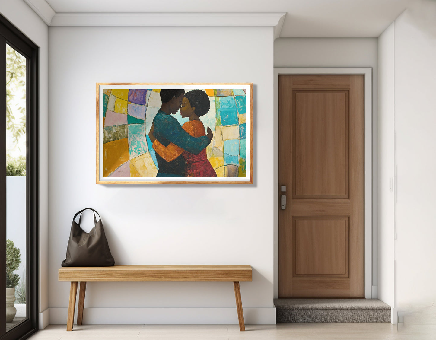 Black Couple Embrace Stained Glass Black love wall art view 77
