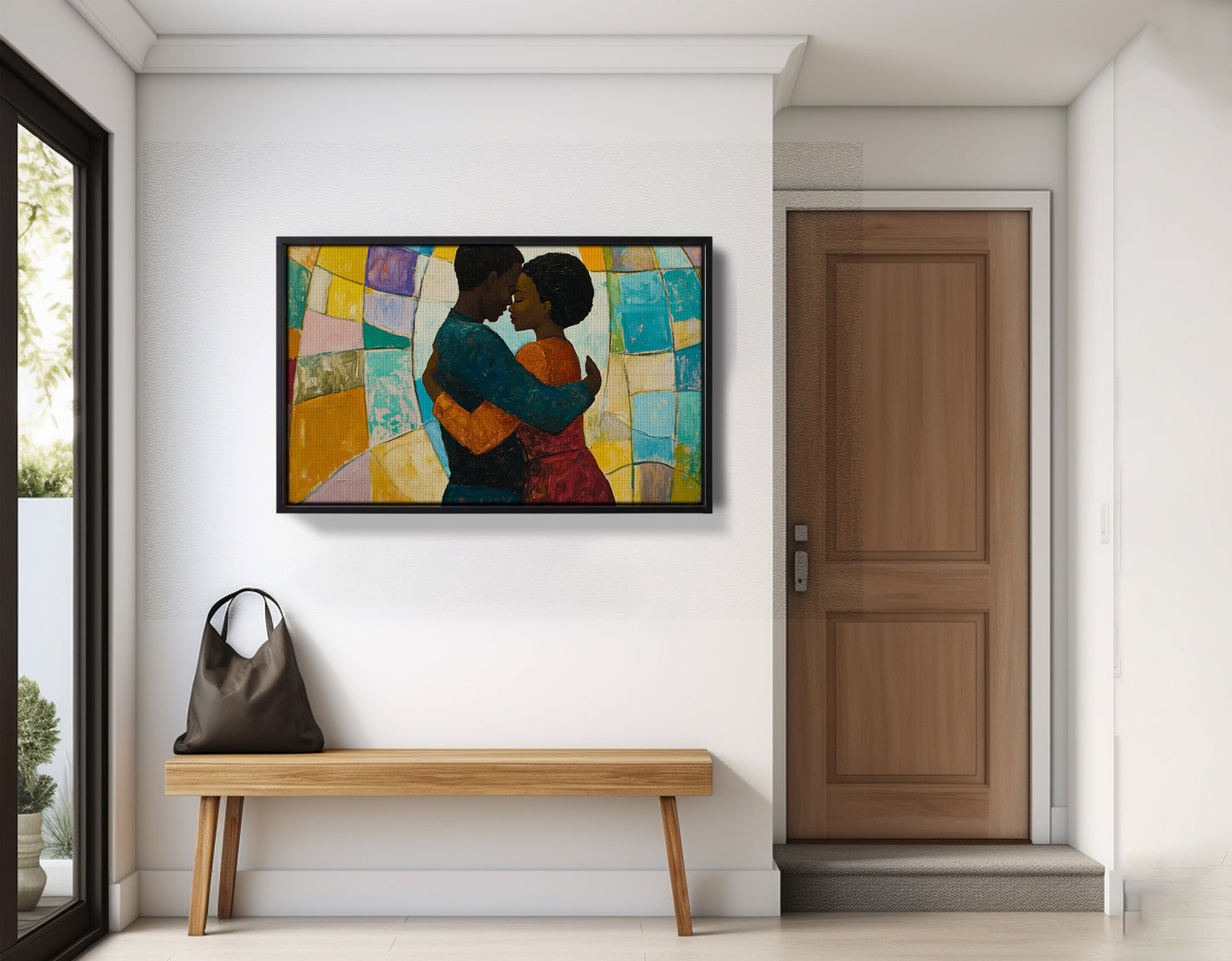 Black Couple Embrace Stained Glass Black love wall art view 29