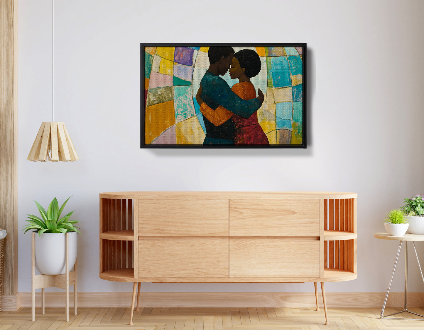 Black Couple Embrace Stained Glass Black love wall art view 26
