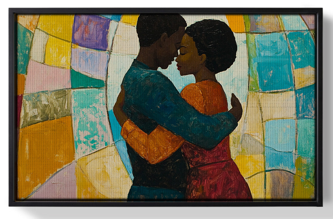Framed Black Couple Embrace Stained Glass Black love wall art for home decor