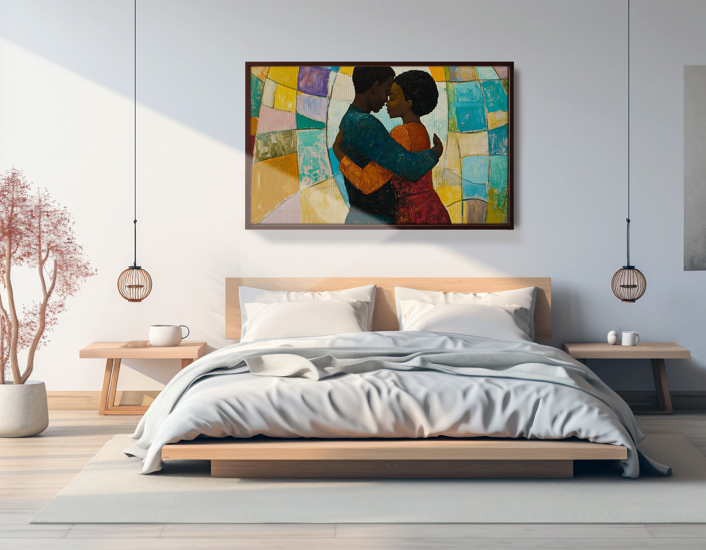 Black Couple Embrace Stained Glass Black love wall art view 33
