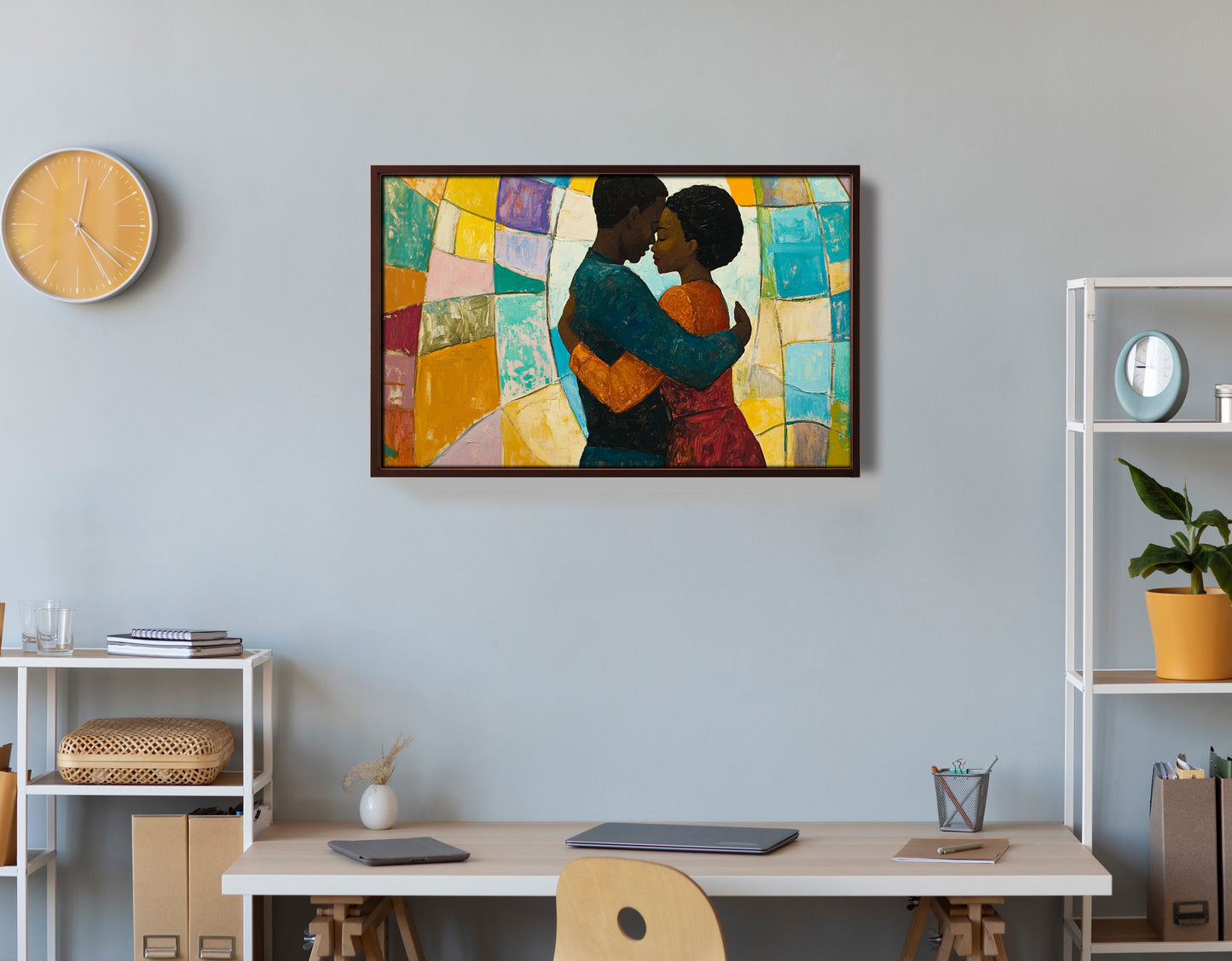 Black Couple Embrace Stained Glass Black love wall art view 36