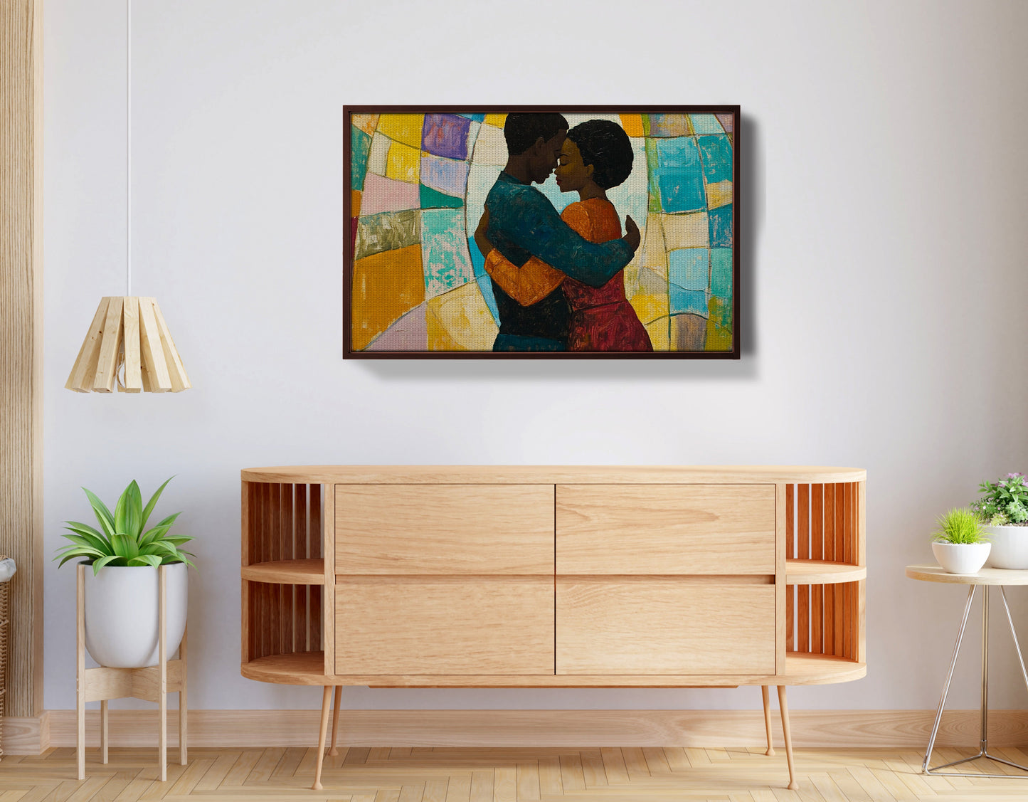Black Couple Embrace Stained Glass Black love wall art view 32
