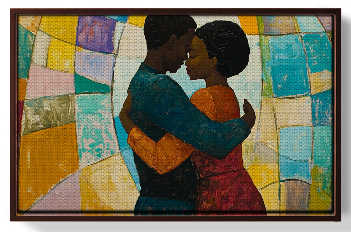 Black Couple Embrace Stained Glass Black love wall art view 31