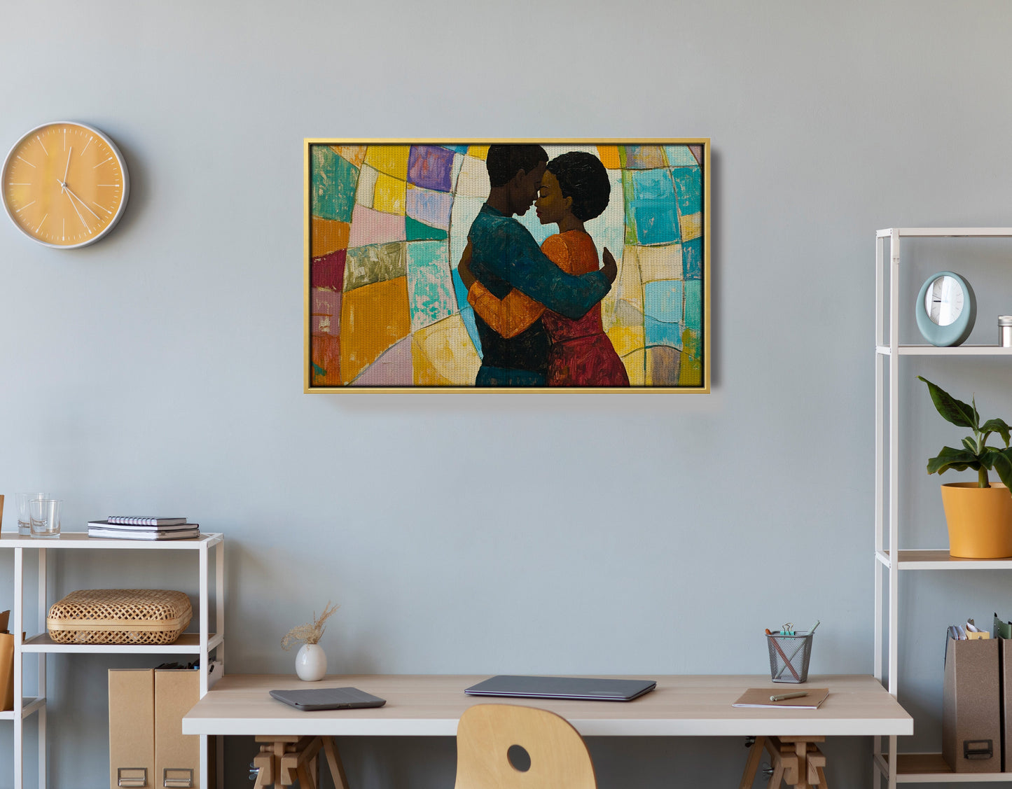 Black Couple Embrace Stained Glass Black love wall art view 42
