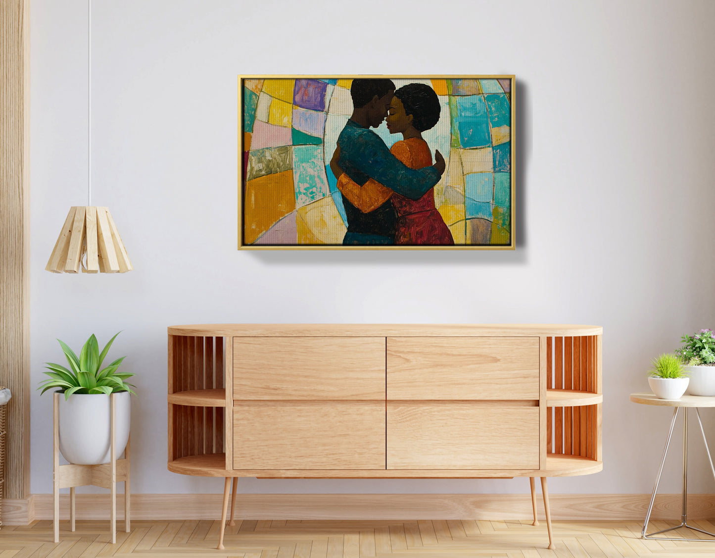Black Couple Embrace Stained Glass Black love wall art view 38
