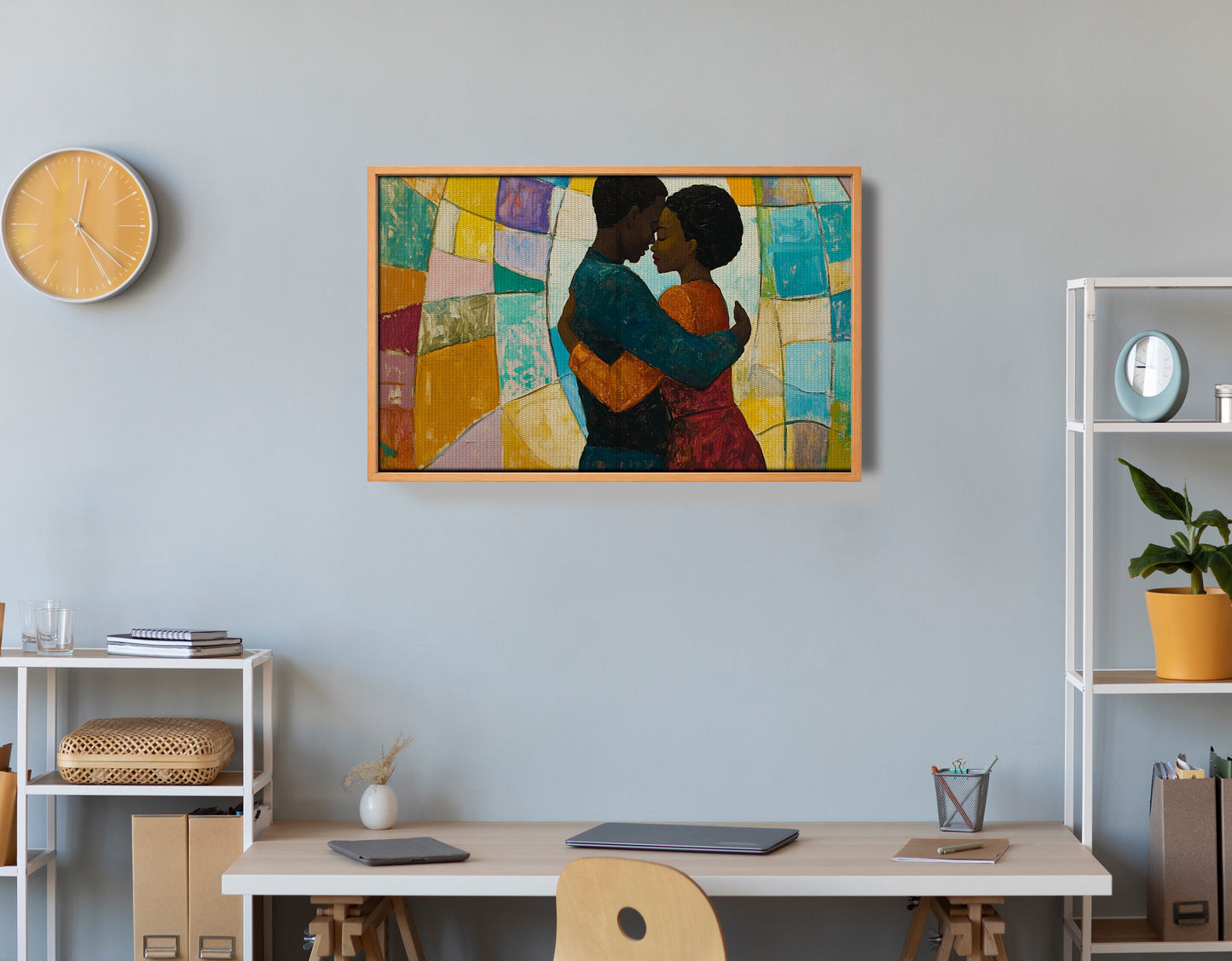Black Couple Embrace Stained Glass Black love wall art view 48