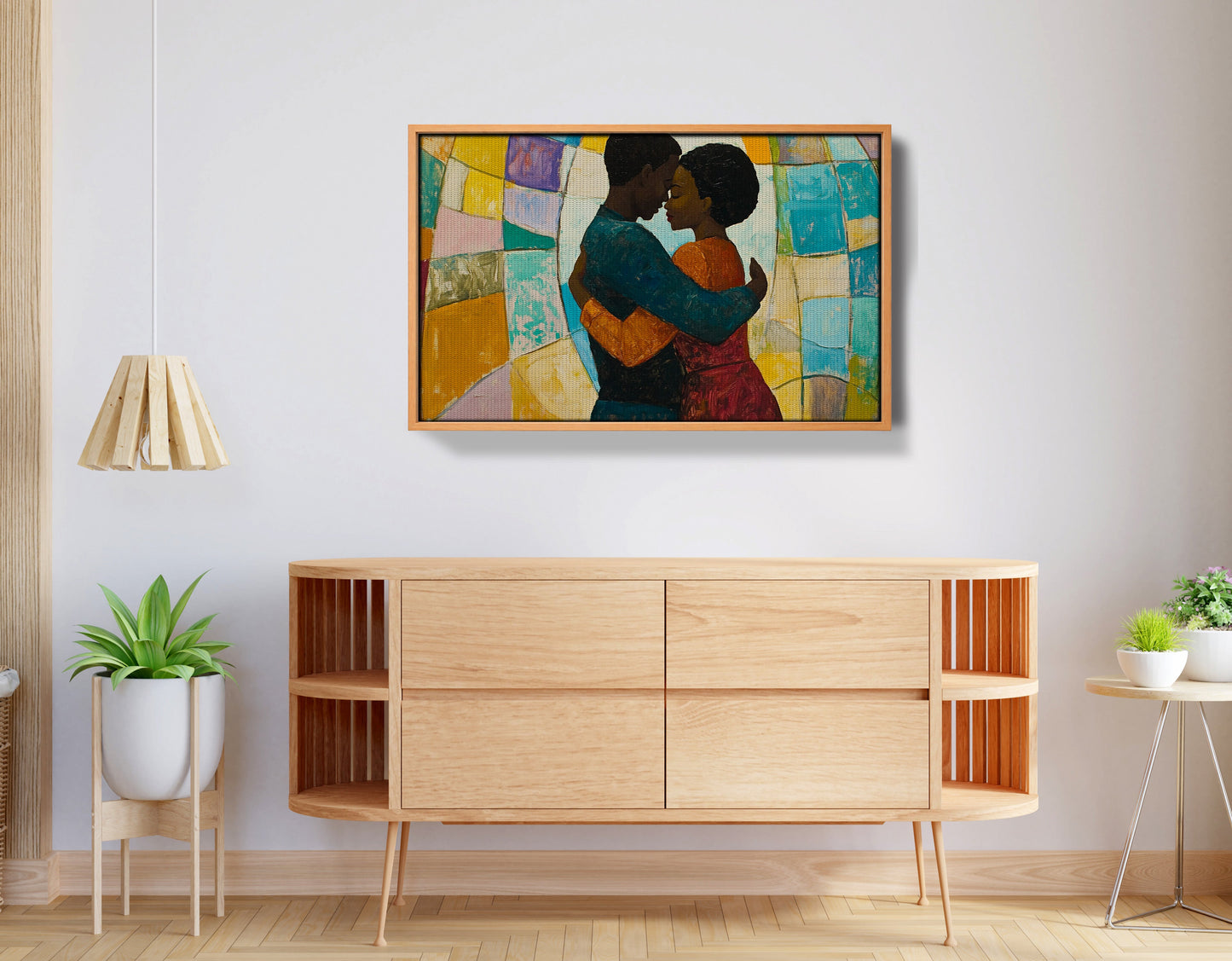 Black Couple Embrace Stained Glass Black love wall art view 44