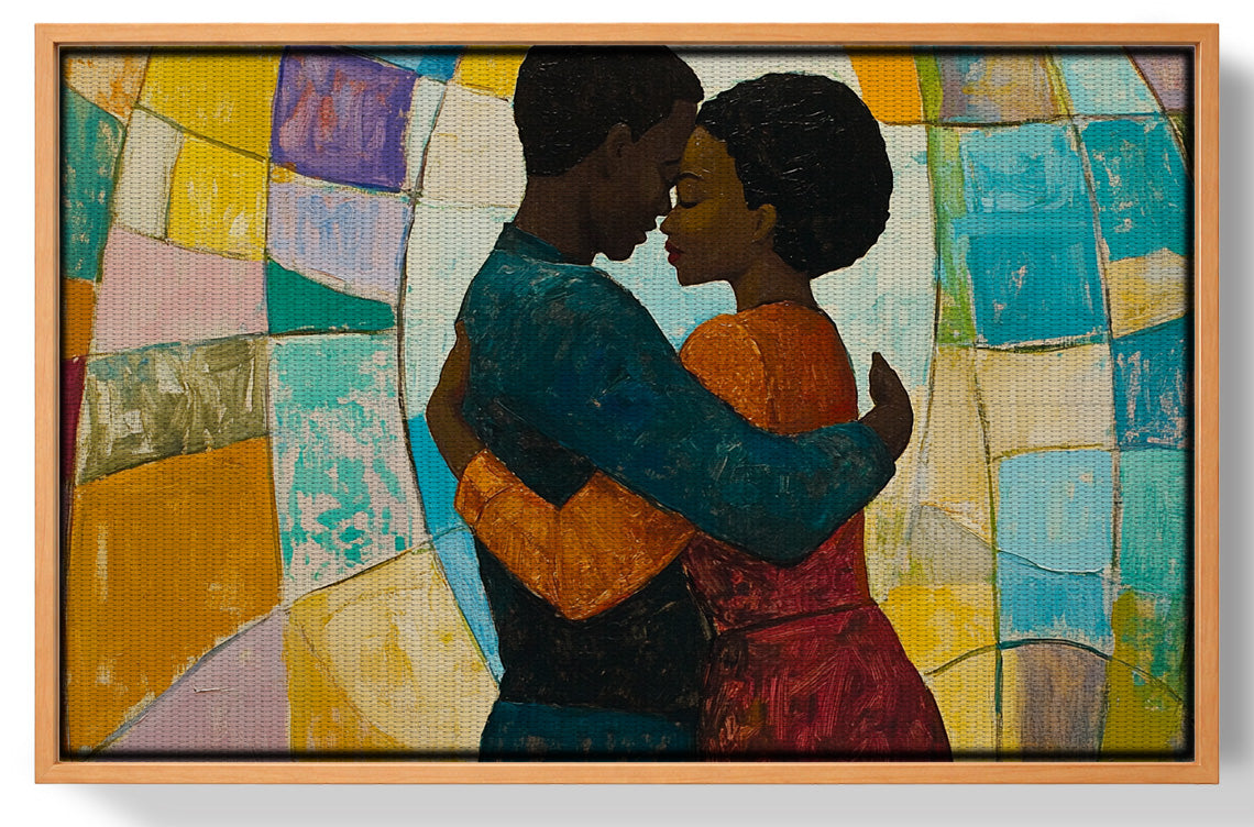 Black Couple Embrace Stained Glass Black love wall art view 43
