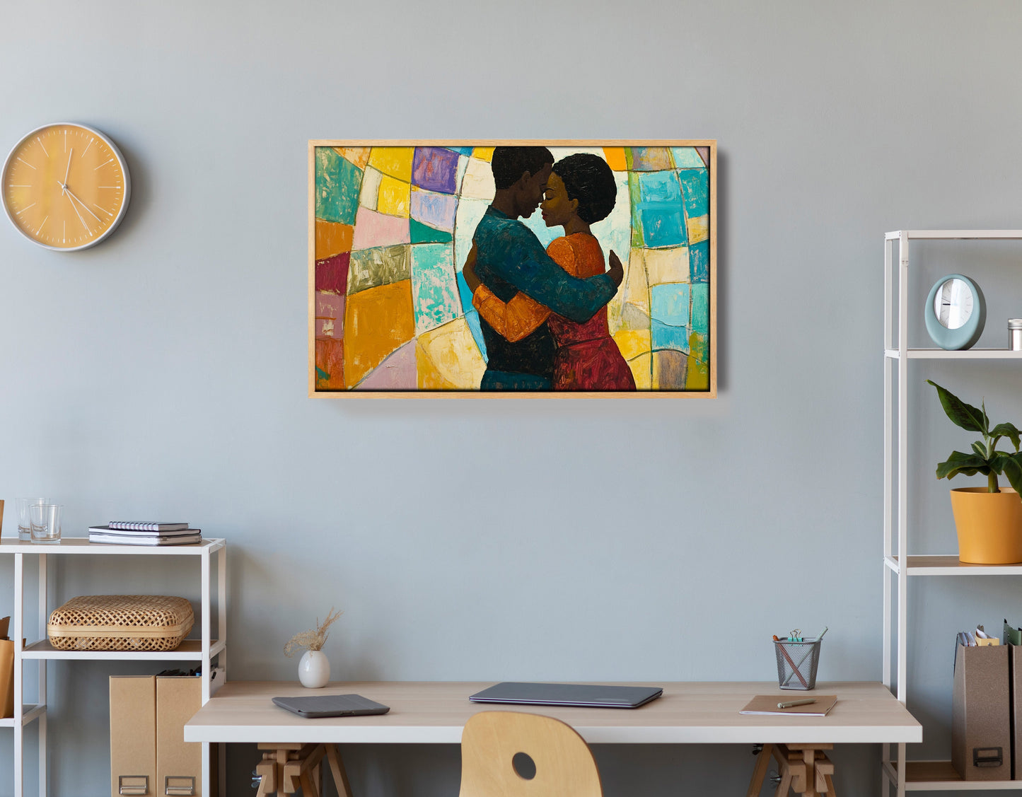 Black Couple Embrace Stained Glass Black love wall art view 54